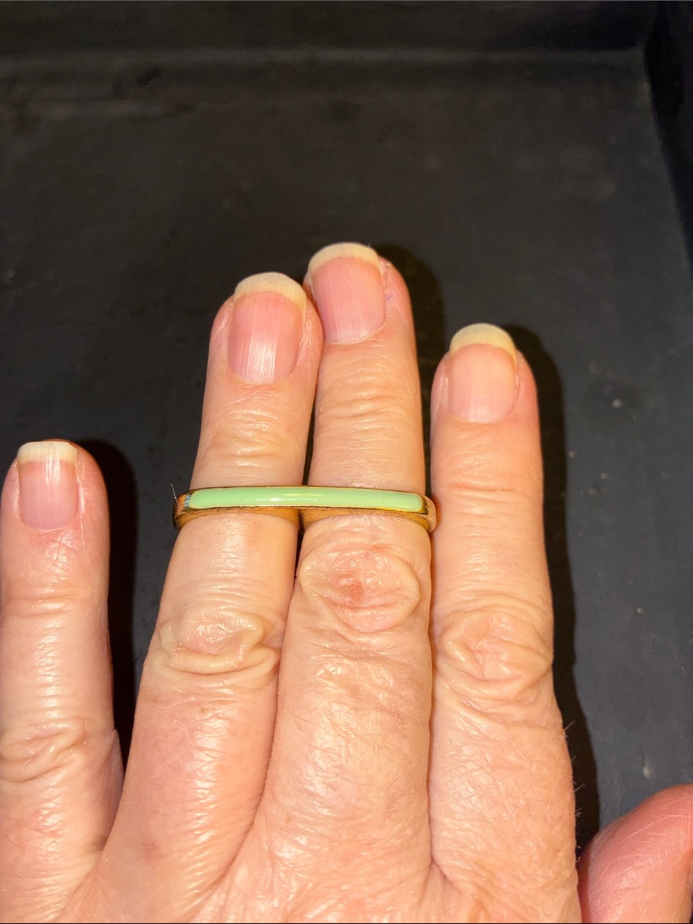 Double Rings with Light Green Enamel Inlay